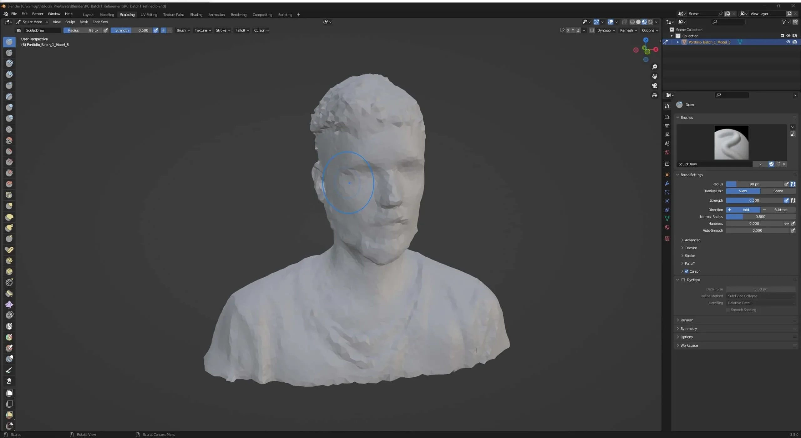 Screenshot from Blender, where I cleaned up the photogrammetry capture of myself, which was created with RealityCapture.